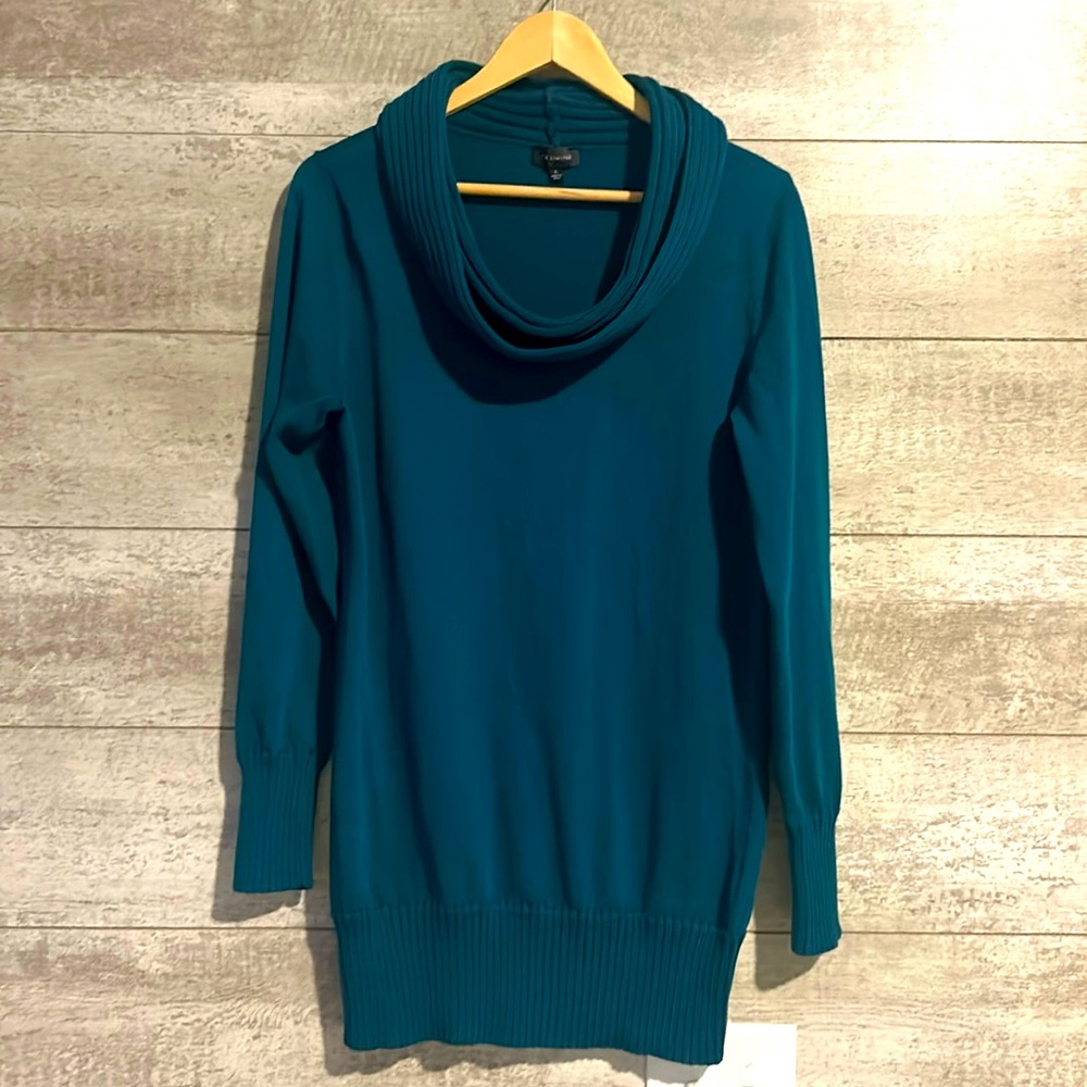 LN The Limited Women’s Long Dark Teal Sweater w/ Cowl Neck sz Large